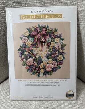 Dimensions Gold Collection Wreath of Roses Counted Cross Stitch Kit  16" x 16"